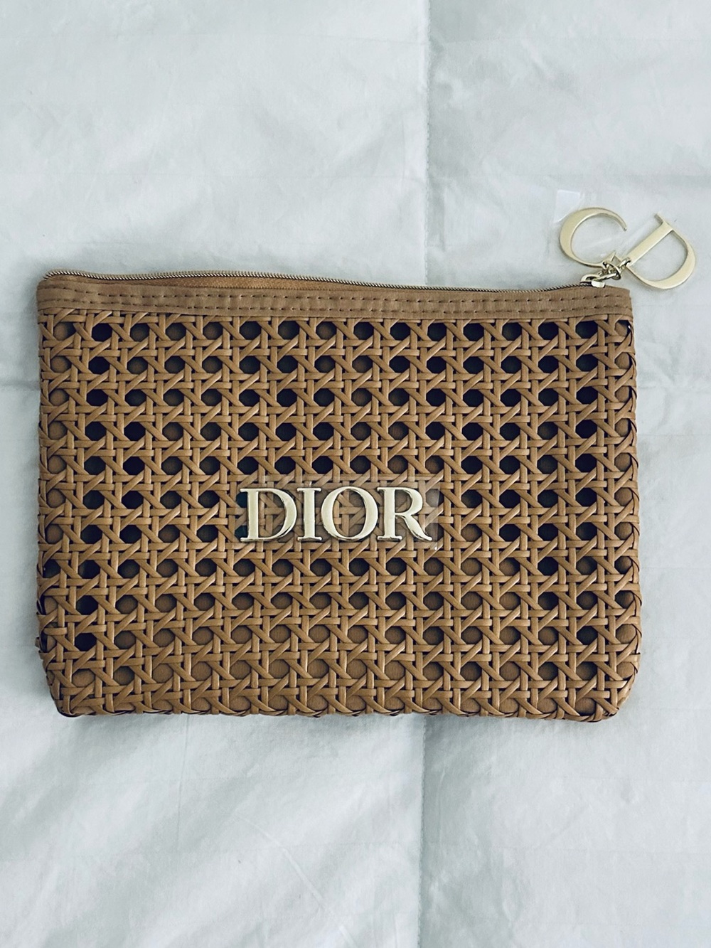 Dior Authentic VIP GWP Rattan Clutch with Gold CD Zipper Pull